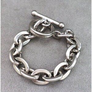 Vintage DONNA KARAN NEW YORK Super Chunky  BIG Silver LINK BRACELET 7" Toggle